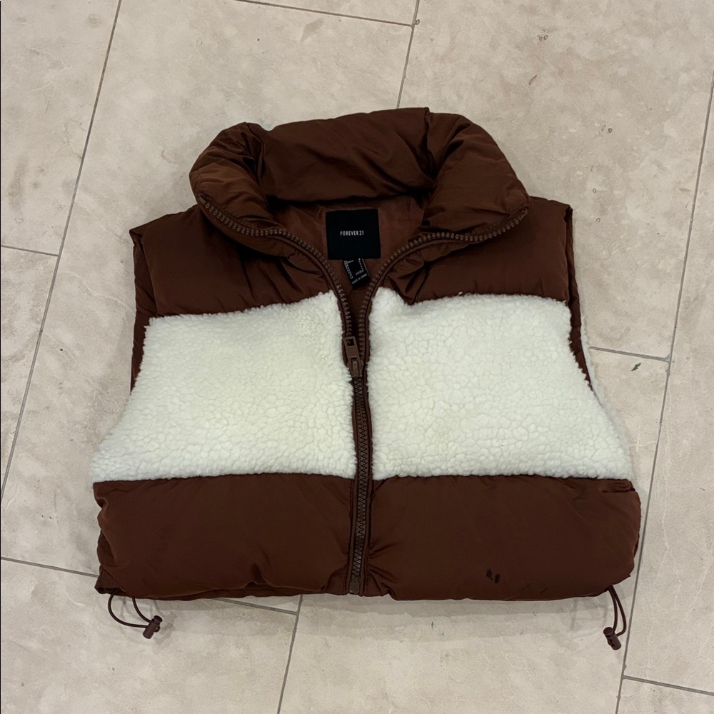 Forever 21 Brown and White Puffer Vest